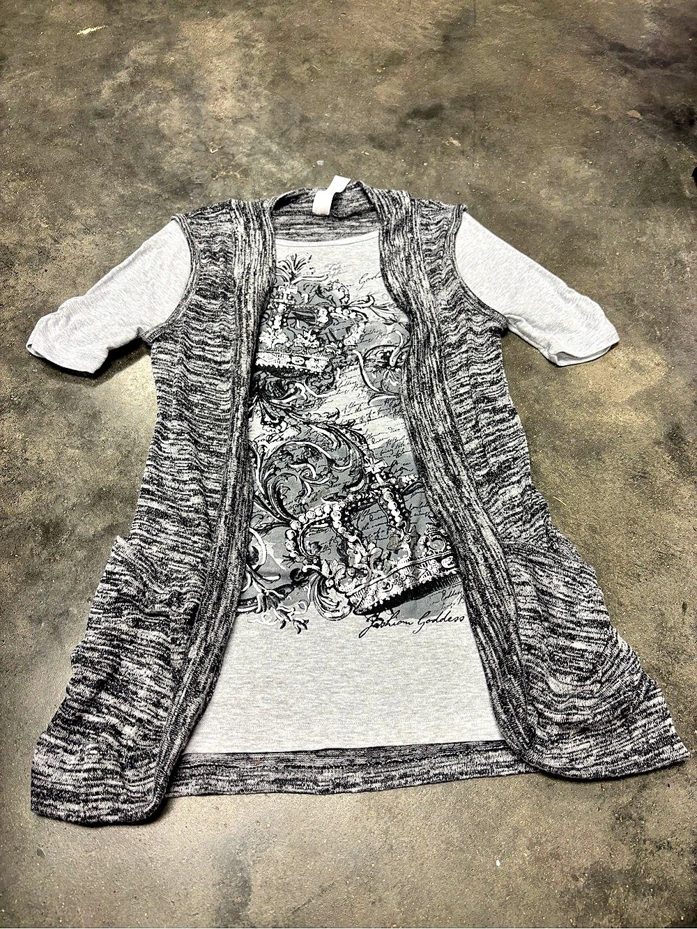 Fashion Goddess Gray & Black Embellished Layered Tunic